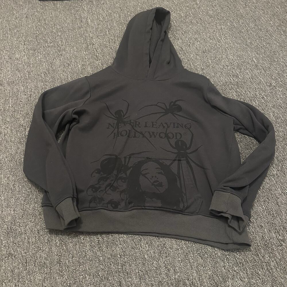 black and gray NEVER LEAVING HOLLYWOOD hoodie size xxl